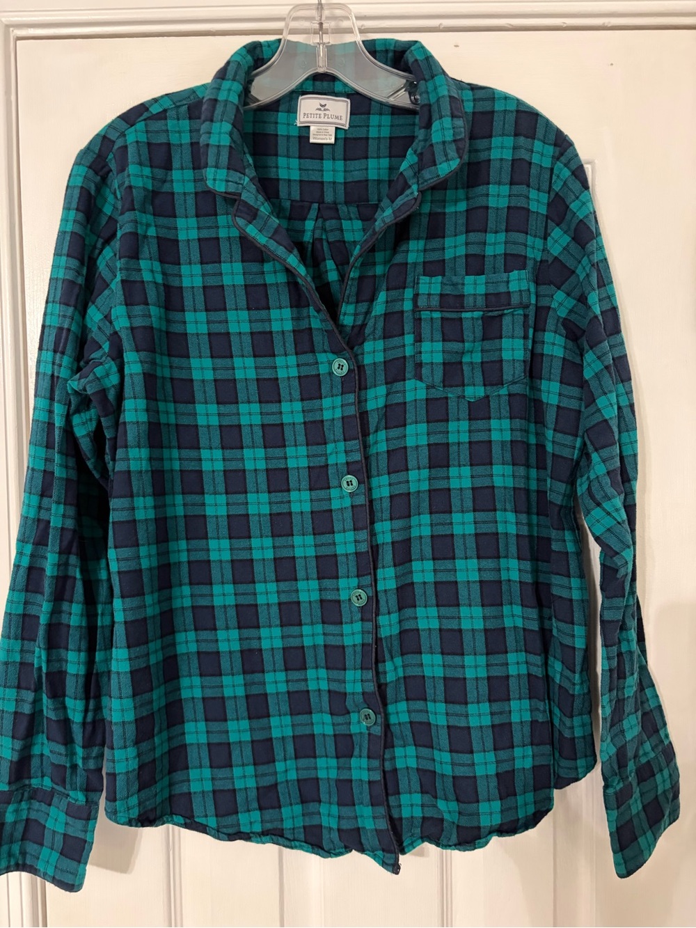 Green & Navy Plaid Flannel Pajama Top - Petite Plum